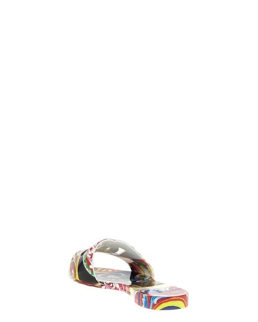 Dolce & Gabbana White Carretto-Print Slides