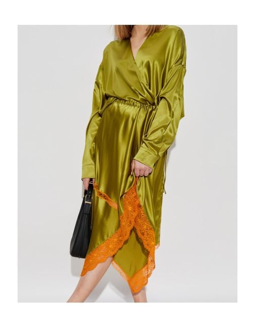 Dries Van Noten Green Long-Sleeved V-Neck Shirt