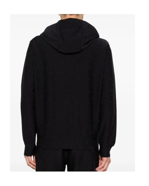 Emporio Armani Black Zip-Up Drawstring Hoodie for men