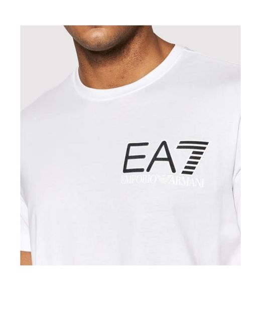 EA7 White Logo-Print Cotton T-Shirt for men