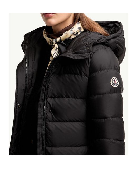Moncler Black Khloesse Shearling-Trimmed Hooded Long Down Jacket