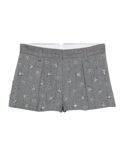 Prada Gray Embroidered Wool Pinstripe Shorts