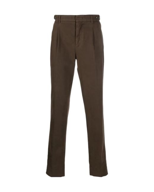 Peserico Brown Waist-Tab Cotton Trousers for men