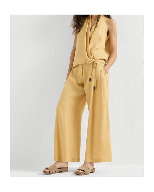 Brunello Cucinelli Natural Linen Trousers With Drawstring And Monili