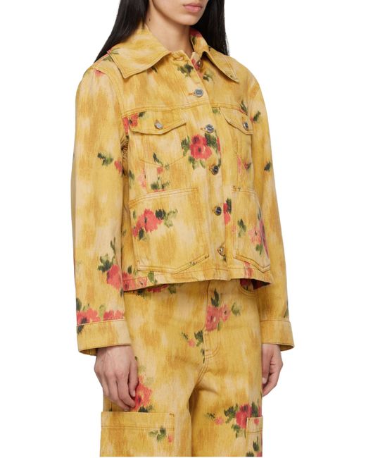 Ganni Yellow Floral Printed Denim Jacket