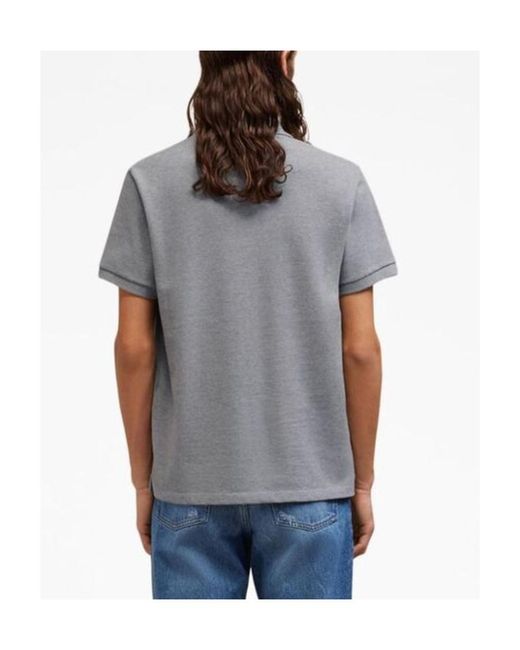 AMI Gray Logo Embroidered Short Sleeved Polo Shirt for men