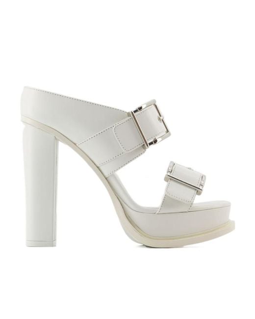 McQueen White Thick High-Heeled Sandals