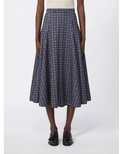 Max Mara Blue Printed Midi Skirt