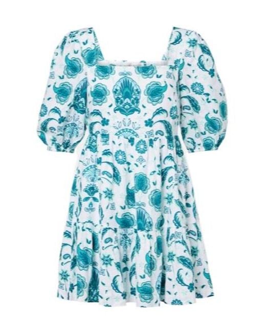 Heidi Klein Blue Kos Paisley Linen Minidress
