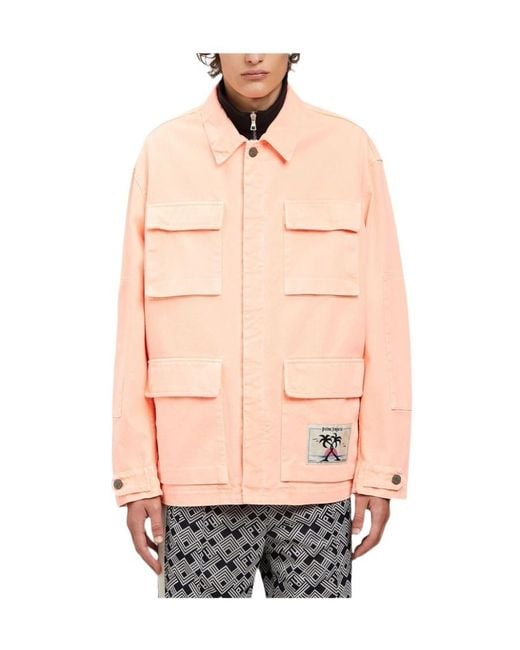 Palm Angels Pink Oversized Denim Workwear Jacket for men