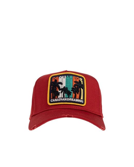 DSquared² Red Summer Vintage Patch Distressed Baseball Cap for men