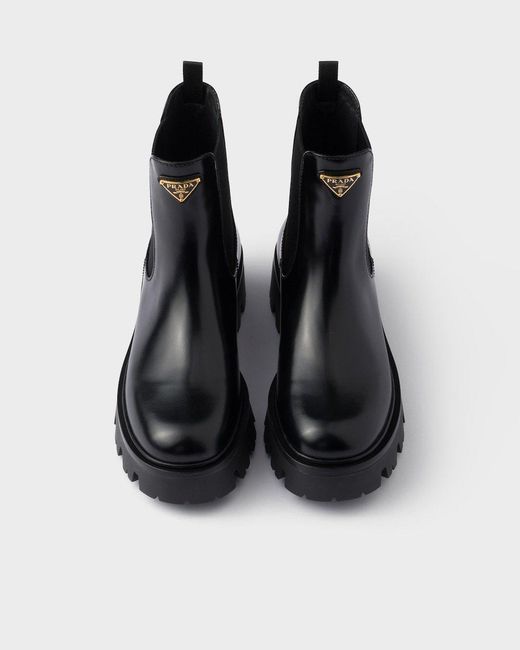 Prada Black Logo Plaque Slip-On Chelsea Boots