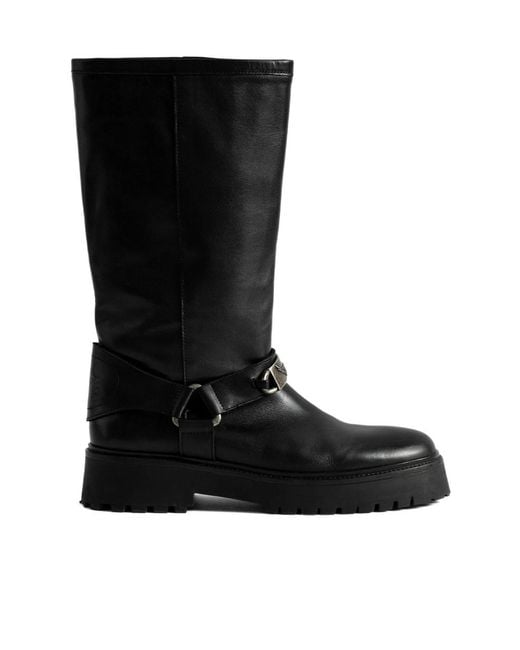 Zadig & Voltaire Black Angie Leather Biker Boots