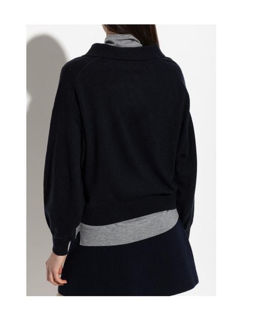 Lisa Yang Blue Katriel Collared V-Neck Knitted Top