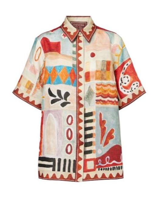 ALÉMAIS Red X Lrnce Michelle Printed Linen Shirt