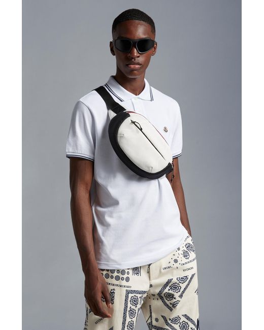Moncler White Logo Patch Short-Sleeved Polo Shirt for men