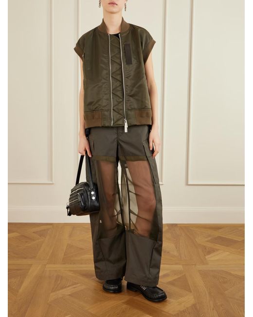 Sacai Green Chiffon And Cotton Wide-Leg Pants