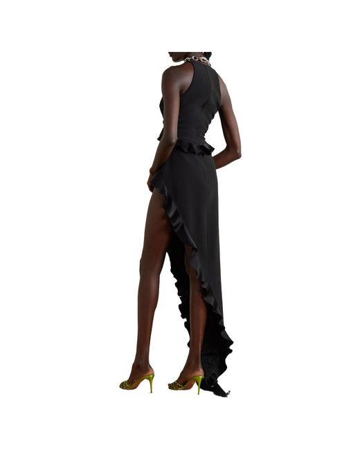David Koma Black Cutout Crepe Gown