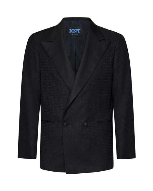 Kiton Blue Geometric-Jacquard Double-Breasted Blazer for men