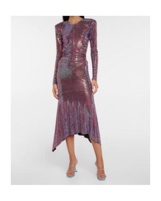 Alexandre Vauthier Purple Metallic Ruched Maxi Dress