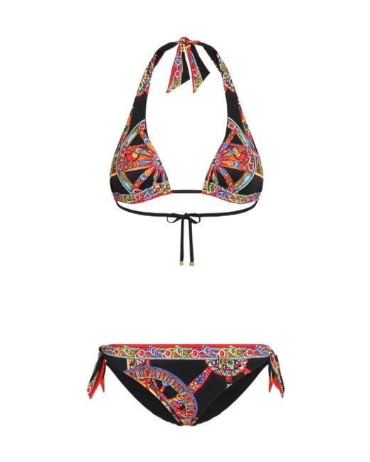Dolce & Gabbana White Carretto-Printed Triangle Bikini Set