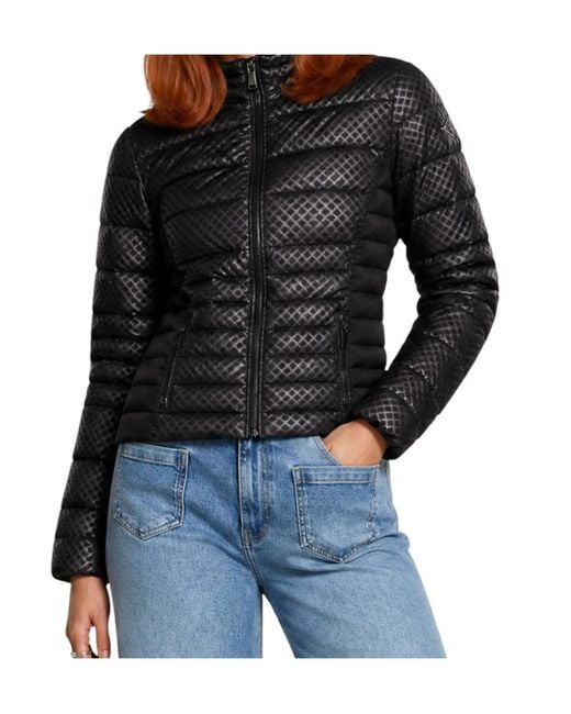 Guess Black Quilted Logo-Patch Puffer Jacket