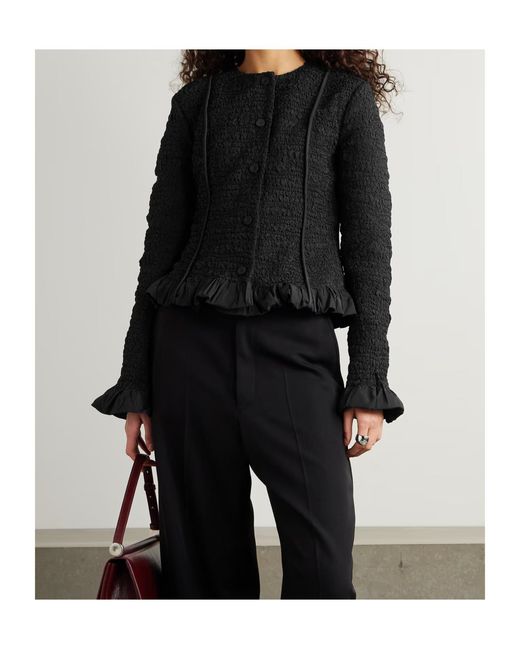 Jil Sander Black Ruffled Smocked Jacket