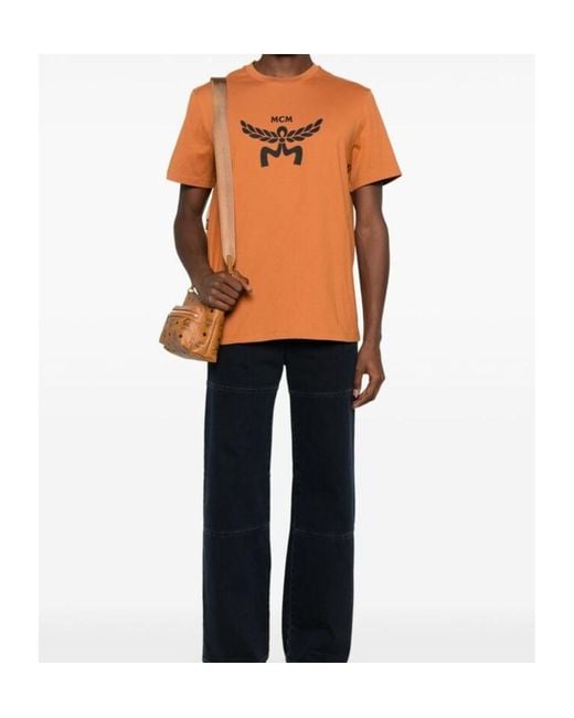 MCM Orange Logo Printed Crewneck T-Shirt