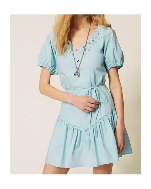 Twinset Blue Embroidered Midi Dress