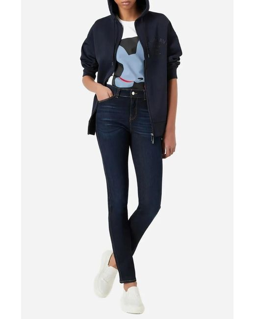 Emporio Armani Blue Logo-Print Zip-Up Hoodie