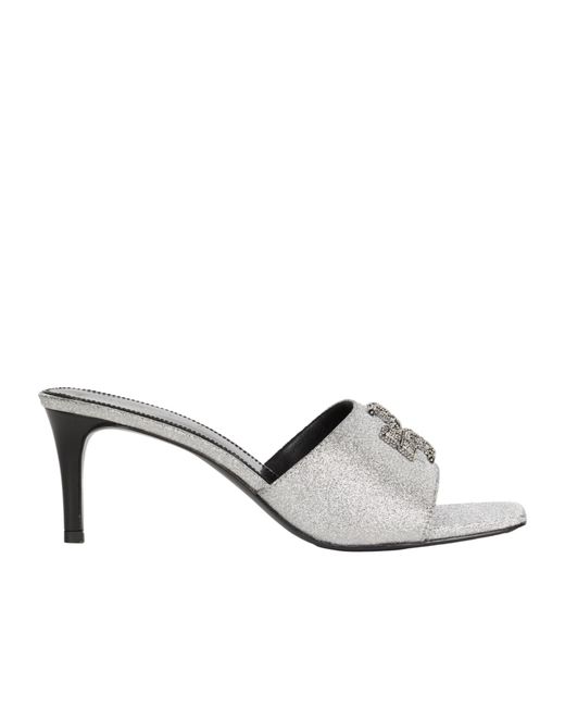 Tory Burch White Sequin Heeled Slippers