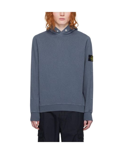 Stone Island Blue Compass-Badge Cotton Hoodie for men