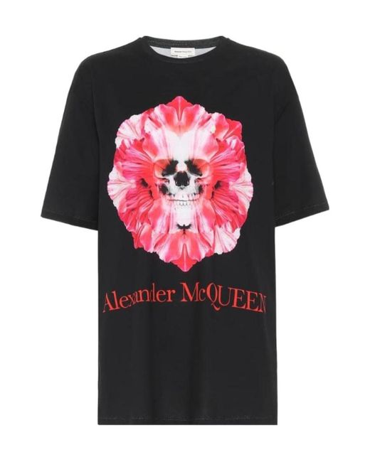 McQueen Black T-Shirt With Round Neck And Short Sleeves
