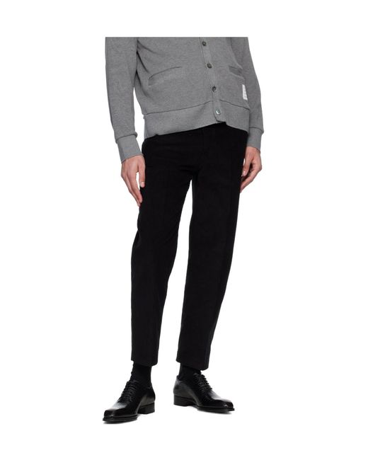 Thom Browne Black Corduroy Stripe Detail Chino Trousers for men