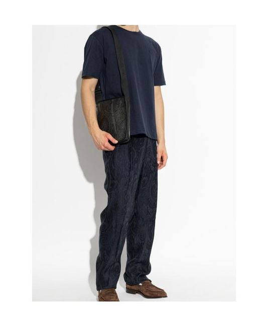 Etro Blue Logo Embroidered Crewneck T-Shirt for men