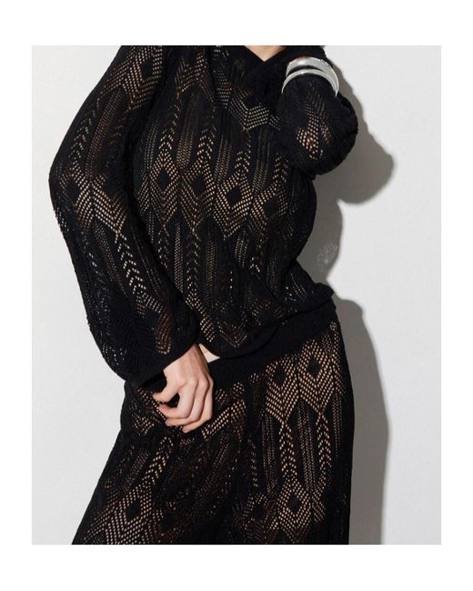 Liu Jo Black Openwork Crew-Neck Sweater