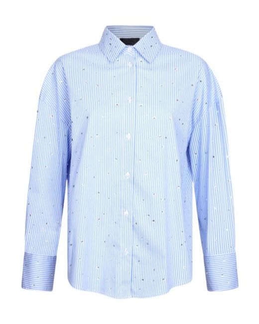 Liu Jo Blue Embellished Pinstriped Shirt
