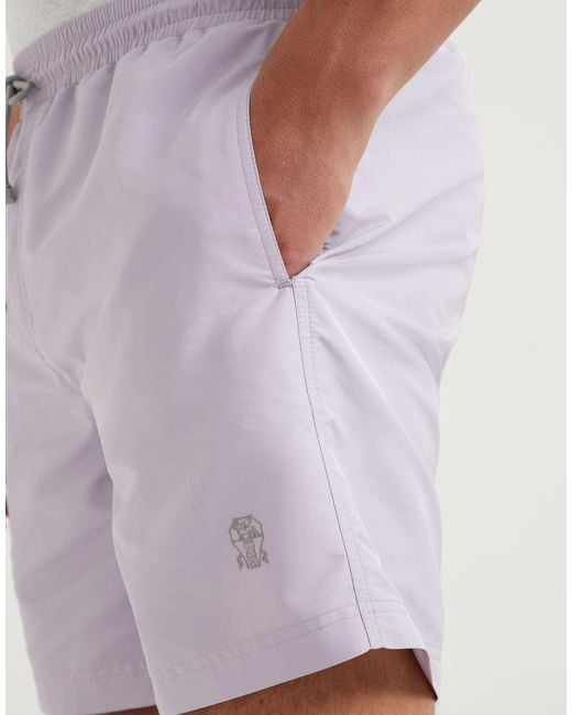 Brunello Cucinelli Gray Logo-Embroidered Swim Shorts for men