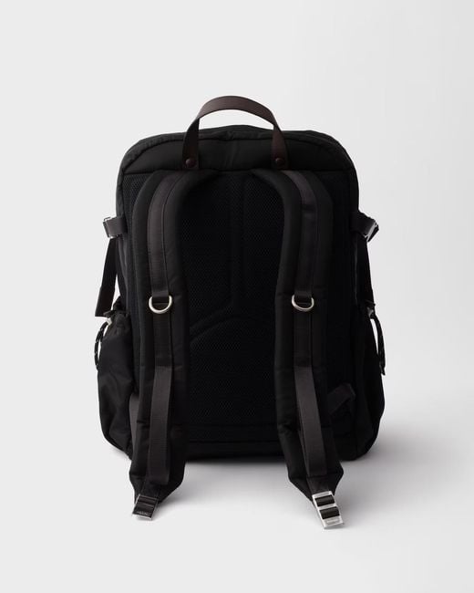 Prada Black Speedrock Re-Nylon And Leather Backpack for men
