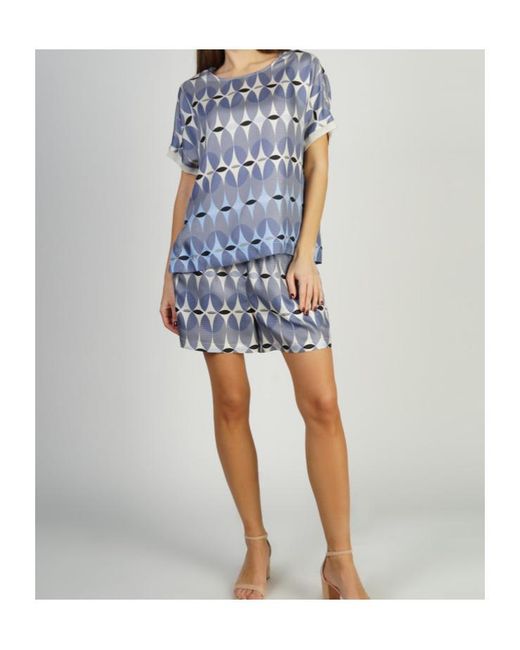Lorena Antoniazzi Blue Geometric-Print Silk T-Shirt