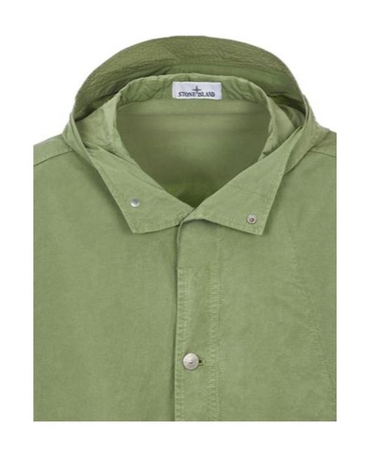 Stone Island Green Compass-Patch Twill Weave Hooded Jacket for men