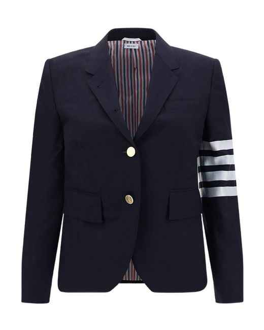 Thom Browne Blue Single-Breasted Stripe Detailed Blazer