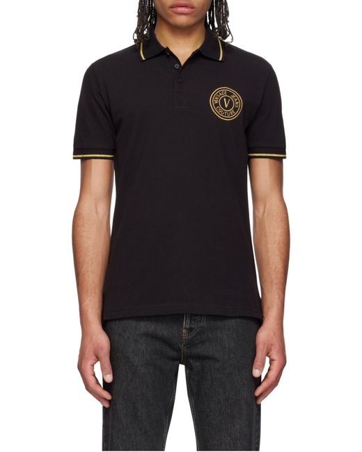 Versace Jeans Black Couture Logo Embroidered Polo Shirt for men