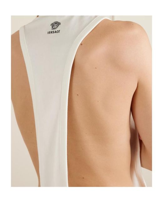 Versace White Embroidered Cotton-Jersey Tank Mini Dress