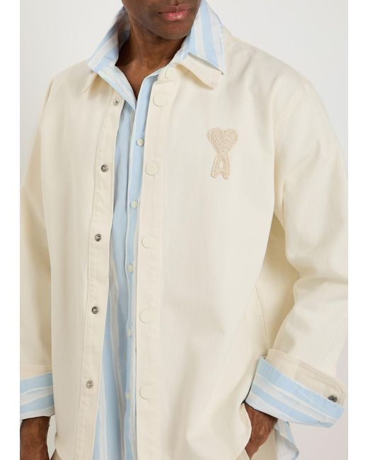 AMI White Logo-Appliquéd Denim Overshirt for men