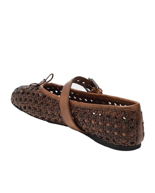 Miu Miu Brown Woven Strap Ballet Flats