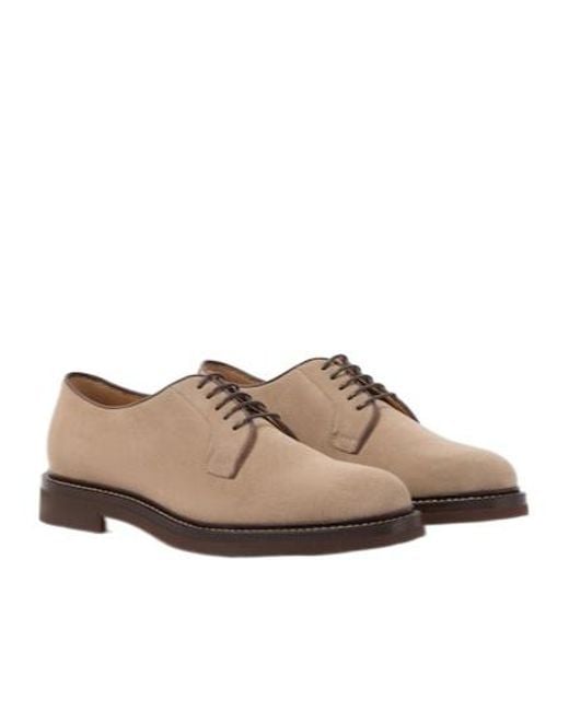 Brunello Cucinelli Brown Suede Derby Shoes for men