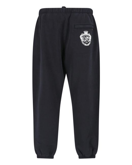 Dolce & Gabbana Blue Heraldic Printed Elastic Waist Track Pants for men