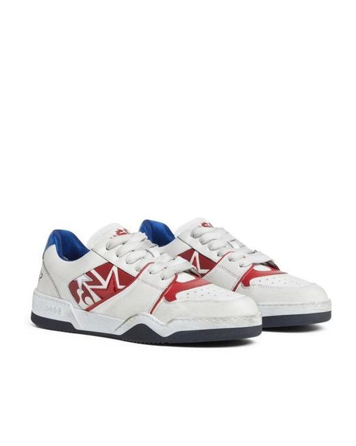 DSquared² White Spiker Logo Printed Vintage Finish Sneakers for men