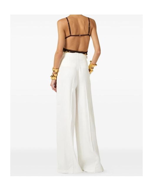 Elisabetta Franchi White High-Waist Wide-Leg Pants